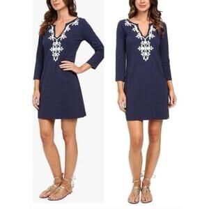 Lilly Pulitzer Marina Pima Cotton Embroidered Navy & White Nautical Coastal Prep